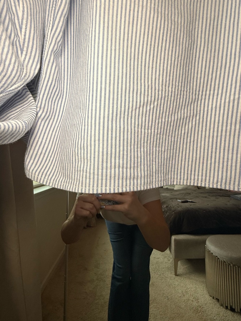 ReLoved Upcycle Ruffle Collar Button Down Shirt Lands' End Men's - Picture 6 of 10